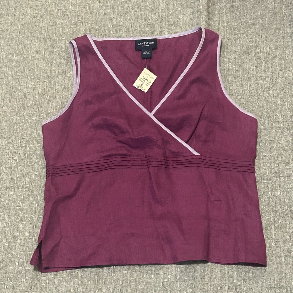 Vintage Ann Taylor Petites V Neck Cropped Linen Tank Top